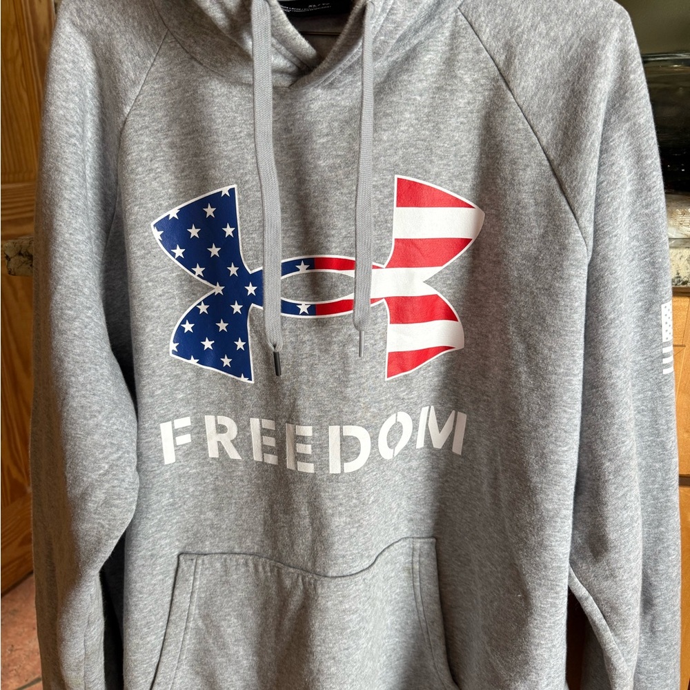 Under Armour Men's Gray Freedom Hoodie with Patriotic Logo